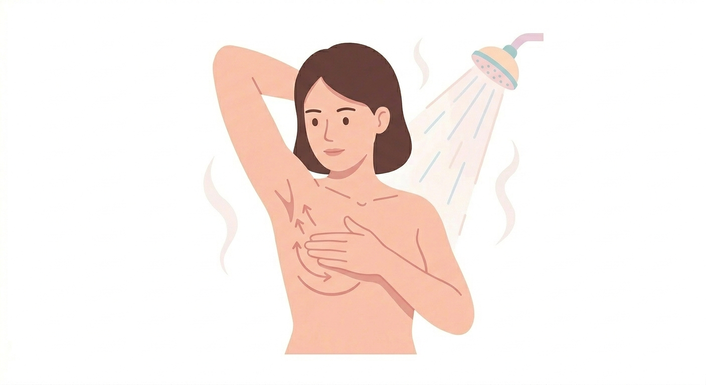 Breast self-exam shower check illustration